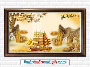 Mẫu tranh thuận buồm xuôi gió đẹp hình ảnh thuyền buồm vàng