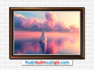 Tranh thuận buồm xuôi gió đẹp với hình ảnh mây hồng