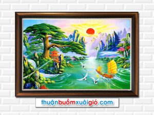 Bức tranh phong thủy thuận buồm xuôi gió đẹp với gam màu xanh mát