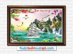 Mẫu tranh thuận buồm xuôi gió với phong cảnh thiên nhiên đẹp