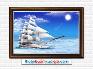 Mẫu tranh thuận buồm xuôi gió đẹp hình ảnh thuyền buồm rẽ sóng