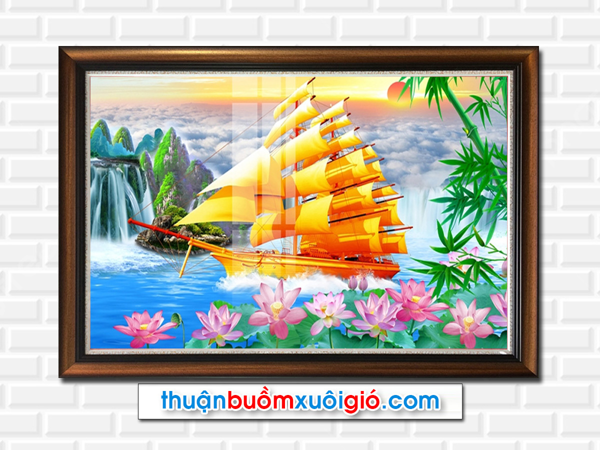 Tranh thuyền buồm vàng đẹp phong thủy thuận buồm xuôi gió