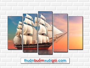 Tranh thuận buồm xuôi gió đẹp kiểu ghép bộ 5 tấm