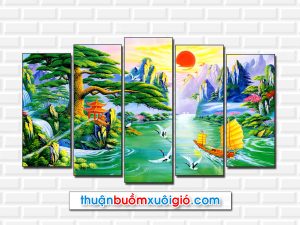 Mẫu tranh phong thủy thuận buồm xuôi gió ghép bộ 5 tấm đẹp