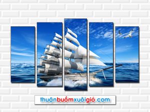 Mẫu tranh thuận buồm xuôi gió đẹp với kiểu ghép bộ 5 tấm