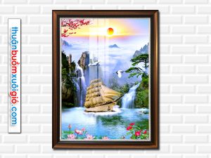 Mẫu tranh phong thủy thuận buồm xuôi gió đẹp với sơn thủy hữu tình