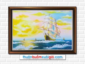 Bức tranh sơn dầu đẹp thuyền buồm trên biển