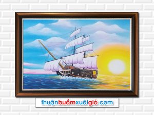 Mẫu tranh thuận buồm xuôi gió đẹp được vẽ bằng chất liệu sơn dầu