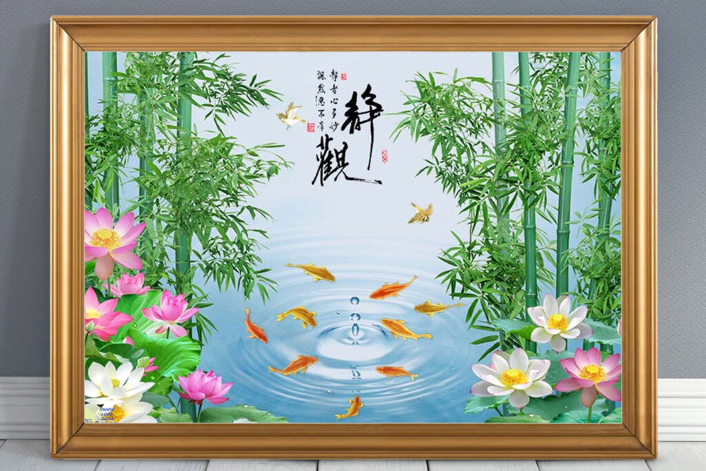 Mẫu tranh phong thuỷ cửu ngư quần hội đẹp ý nghĩa