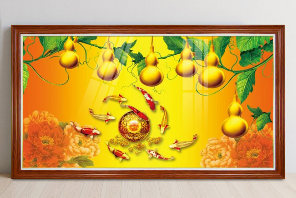Mẫu tranh phong thuỷ cửu ngư quần hội đẹp ý nghĩa