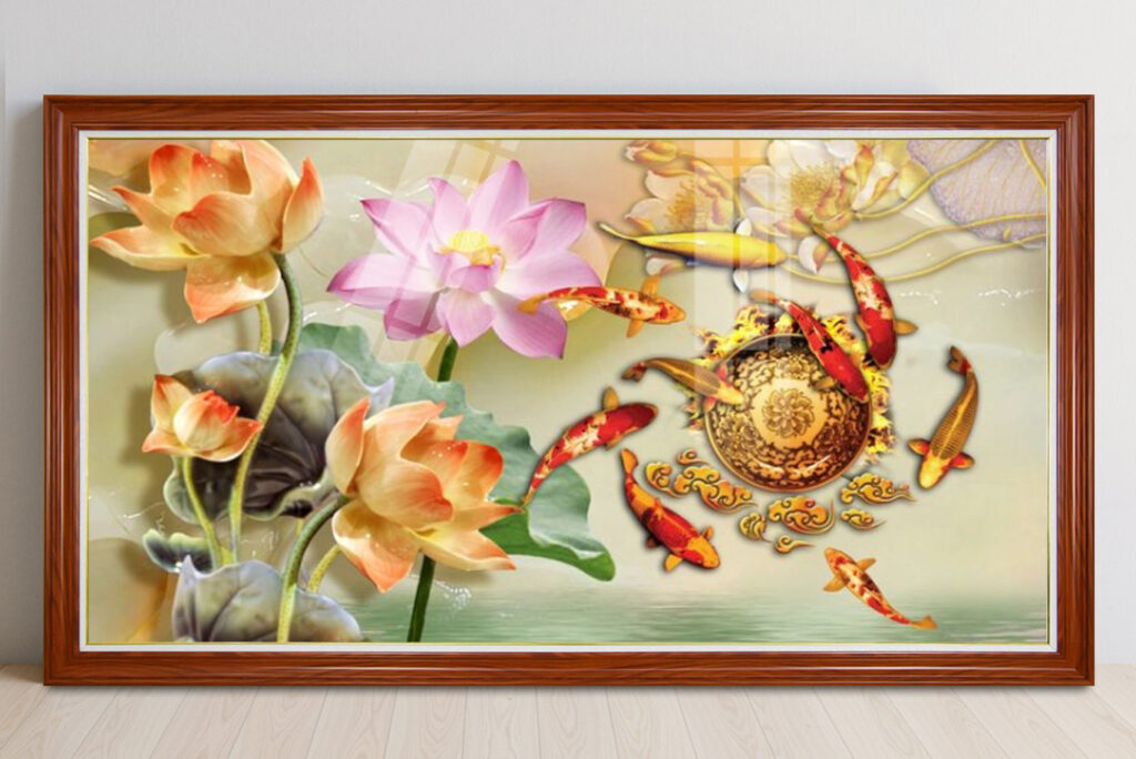 Mẫu tranh phong thuỷ cửu ngư quần hội đẹp ý nghĩa