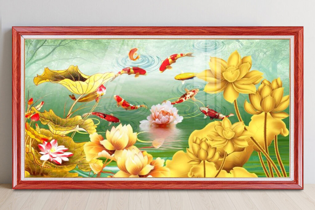 Mẫu tranh phong thuỷ cửu ngư quần hội đẹp ý nghĩa