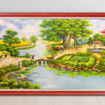 Mẫu tranh sơn dầu vẽ phong cảnh đồng quê làng quê xưa đẹp