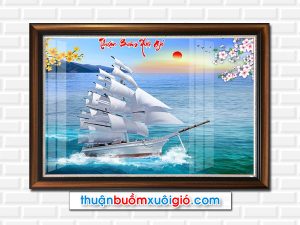 Tranh thuận buồm xuôi gió đẹp với phong cảnh biển xanh mát trong lành
