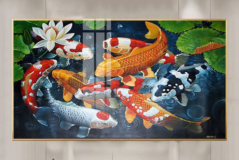 Mẫu tranh phong thuỷ cửu ngư quần hội đẹp ý nghĩa