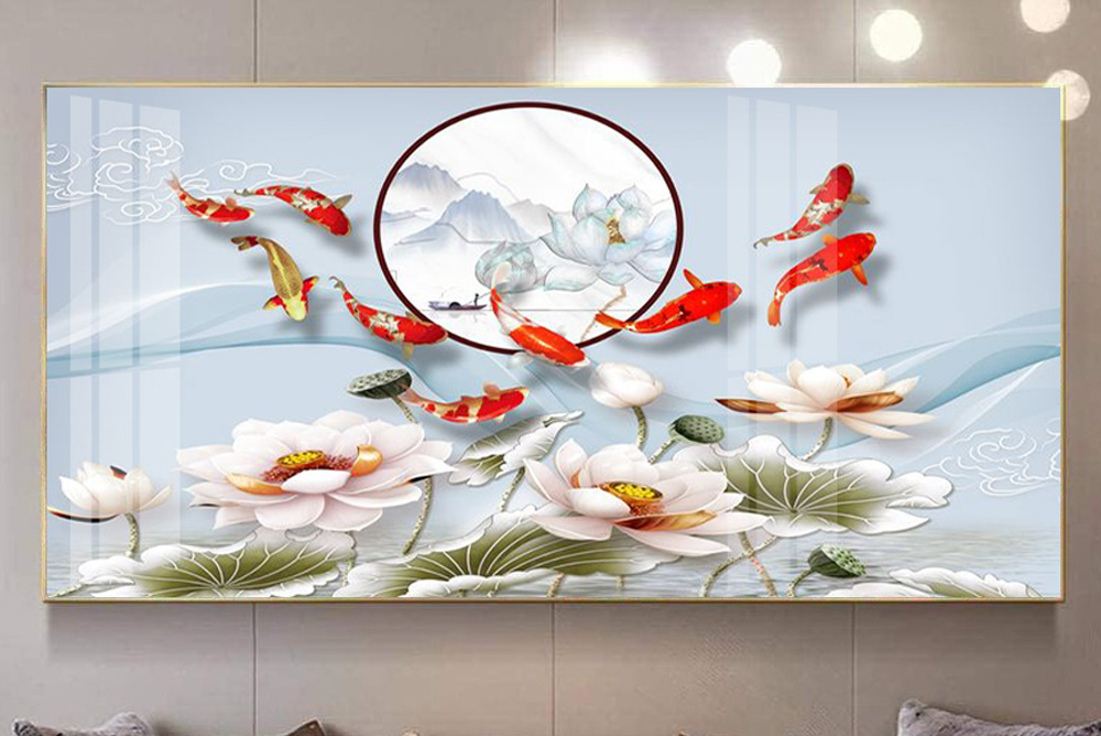 Mẫu tranh phong thuỷ cửu ngư quần hội đẹp ý nghĩa