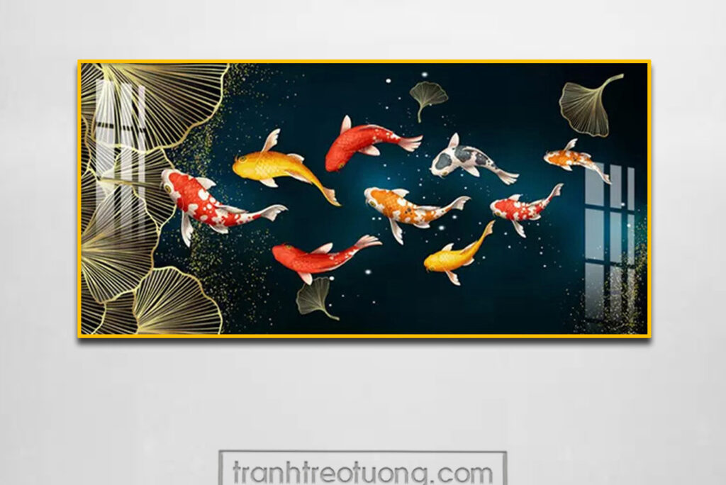 Mẫu tranh phong thuỷ cửu ngư quần hội đẹp ý nghĩa