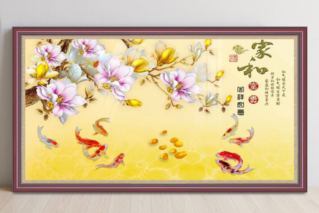 Mẫu tranh phong thuỷ cửu ngư quần hội đẹp ý nghĩa