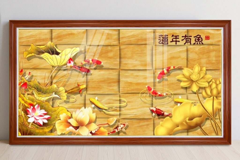 Mẫu tranh phong thuỷ cửu ngư quần hội đẹp ý nghĩa