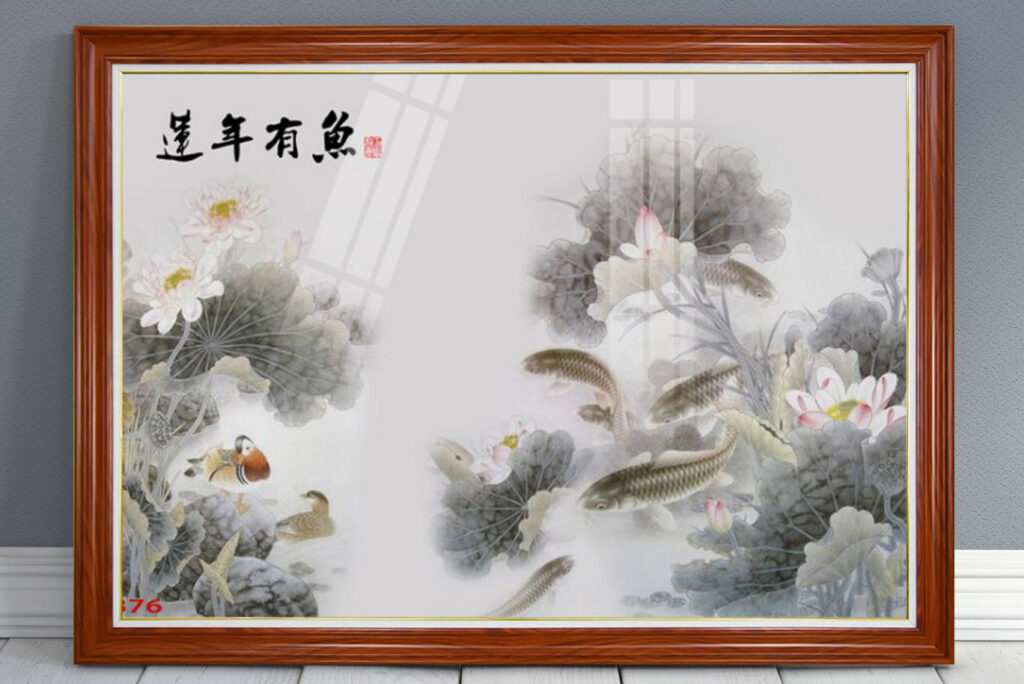 Mẫu tranh phong thuỷ cửu ngư quần hội đẹp ý nghĩa