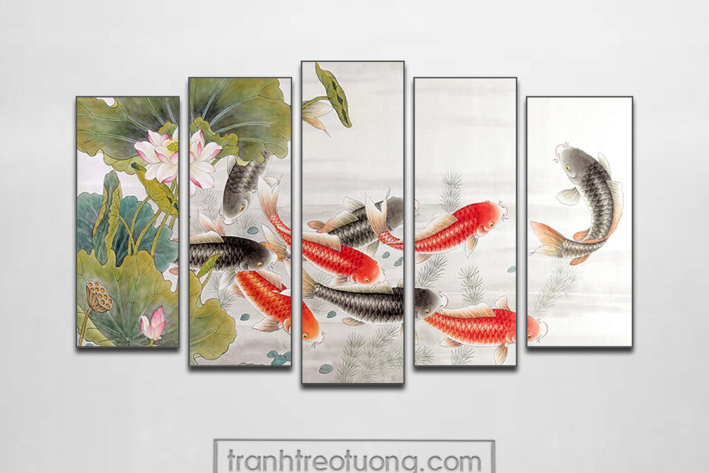 Mẫu tranh phong thuỷ cửu ngư quần hội đẹp ý nghĩa