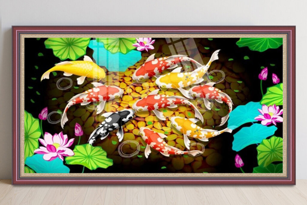 Mẫu tranh phong thuỷ cửu ngư quần hội đẹp ý nghĩa