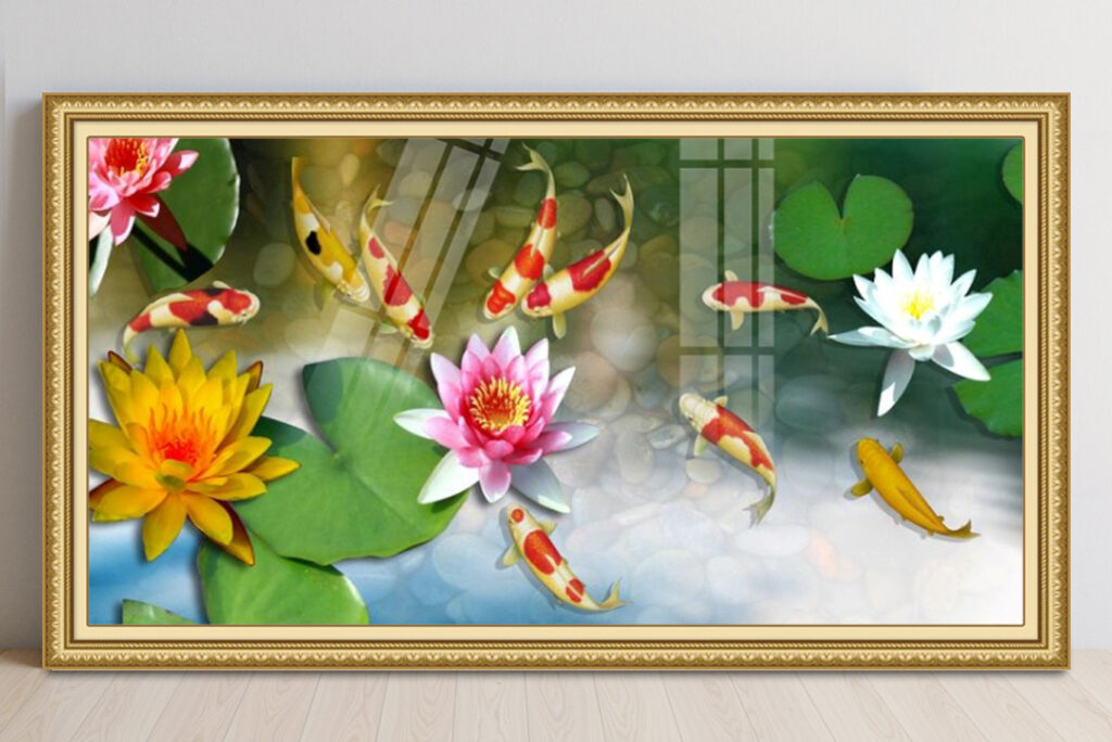 Mẫu tranh phong thuỷ cửu ngư quần hội đẹp ý nghĩa