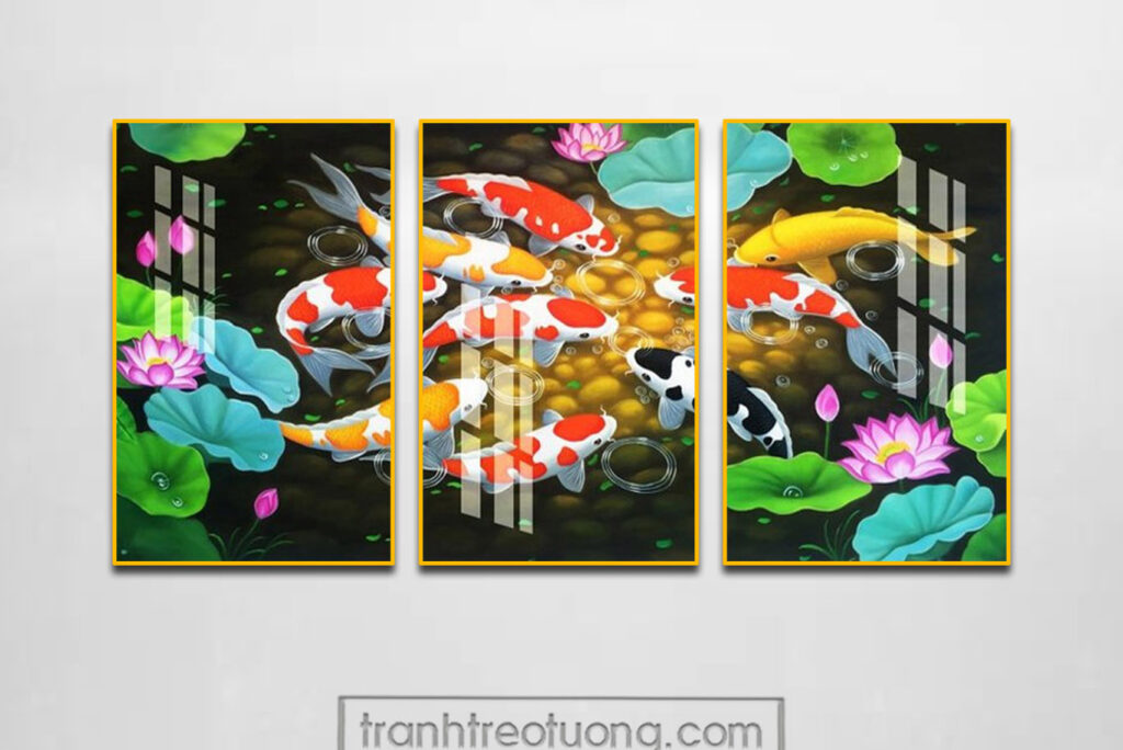 Mẫu tranh phong thuỷ cửu ngư quần hội đẹp ý nghĩa