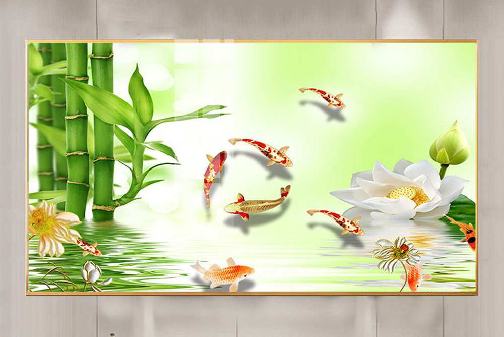 Mẫu tranh phong thuỷ cửu ngư quần hội đẹp ý nghĩa